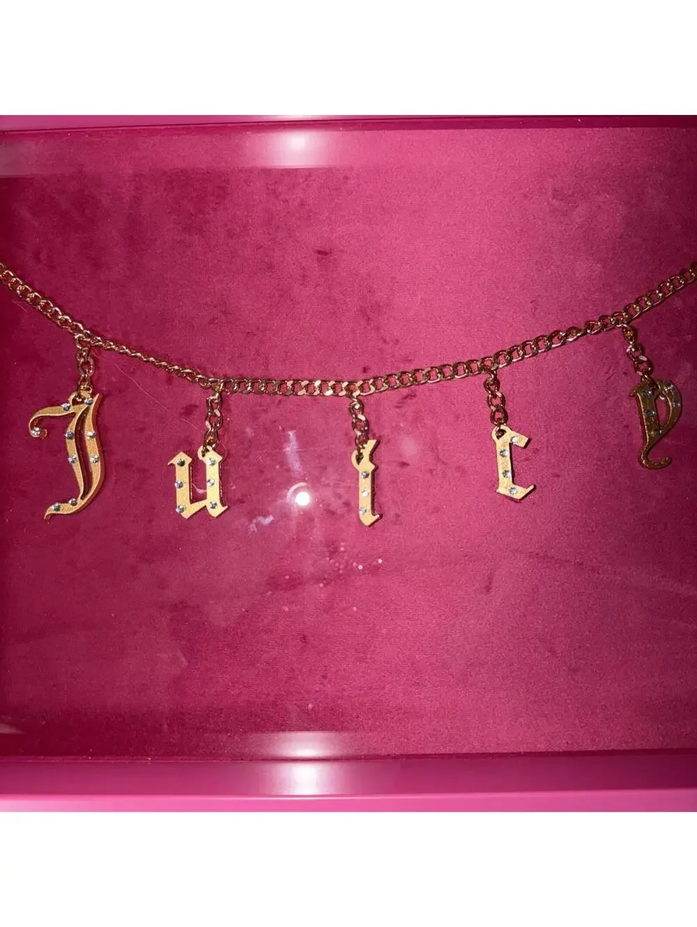 Juicy Couture Trinket Tray Hot Pink Glass Jewelry Vanity Decor 13x10
